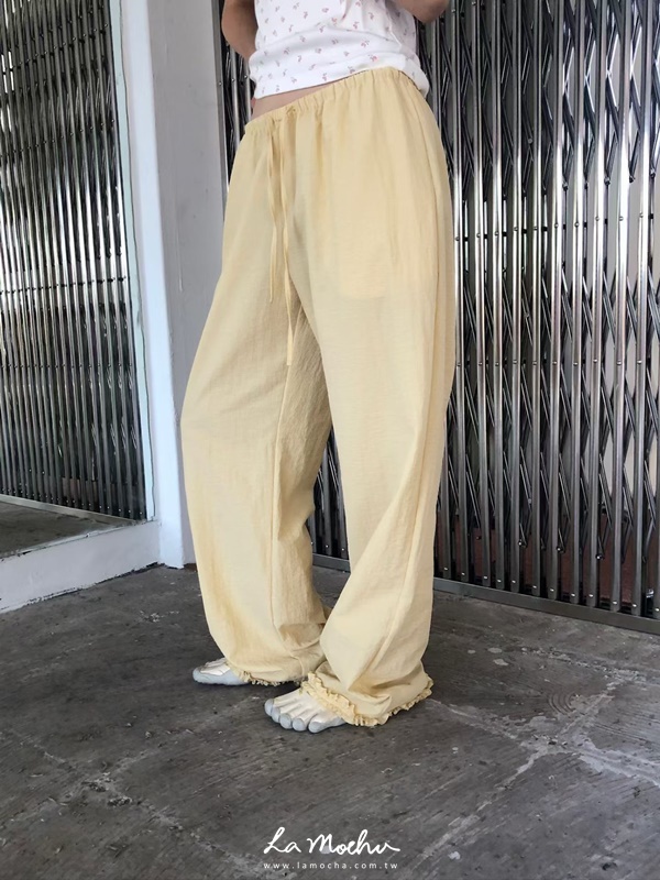 荷葉滾邊抽繩棉麻褲(闆娘.花花清單)